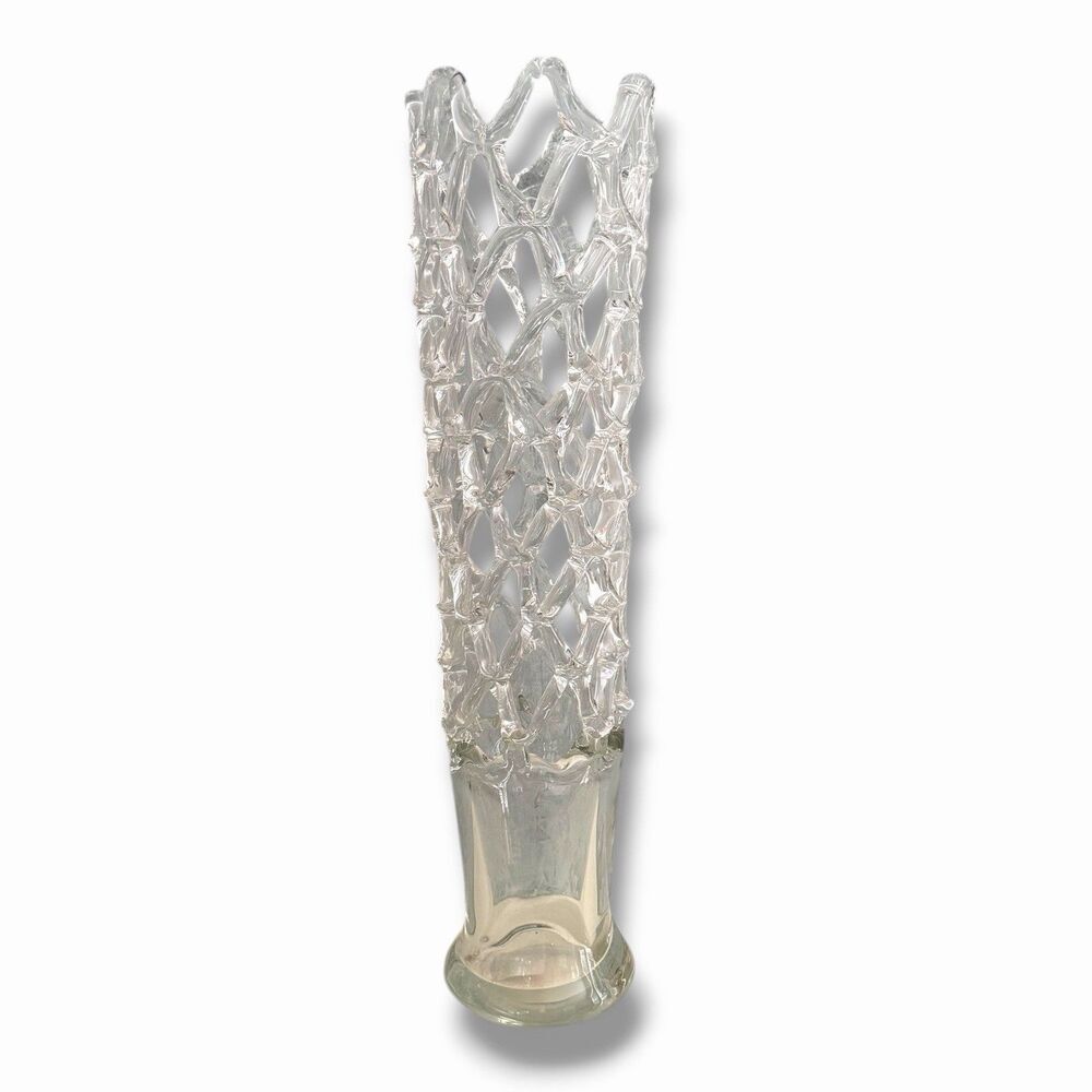 Vintage MCM Murano 19” Lattie Woven Art Glass Vase Made in Italy Statement Vase